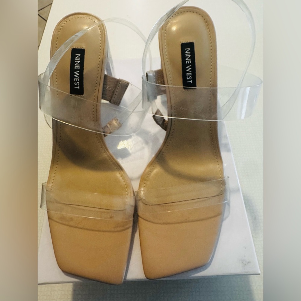 NINE WEST - TENÍA3 Clear Strap Heels - Tan